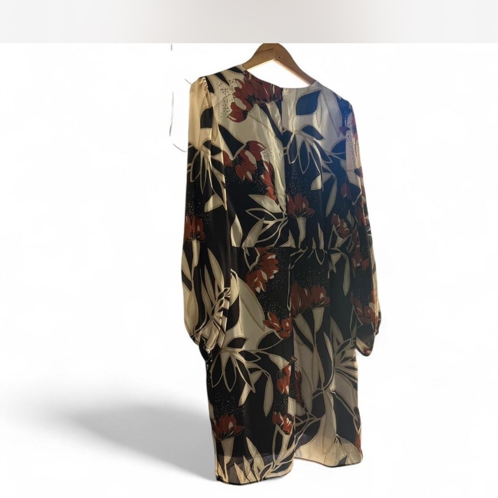 NWT Sam Edelman | Black and Tan Satin Wrap Wedding Guest Dress Floral Size 14 - Picture 2 of 6